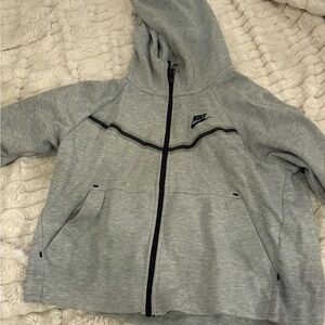 Nike Kids Grey Full-Zip Hoodie Jacket with Black Trim